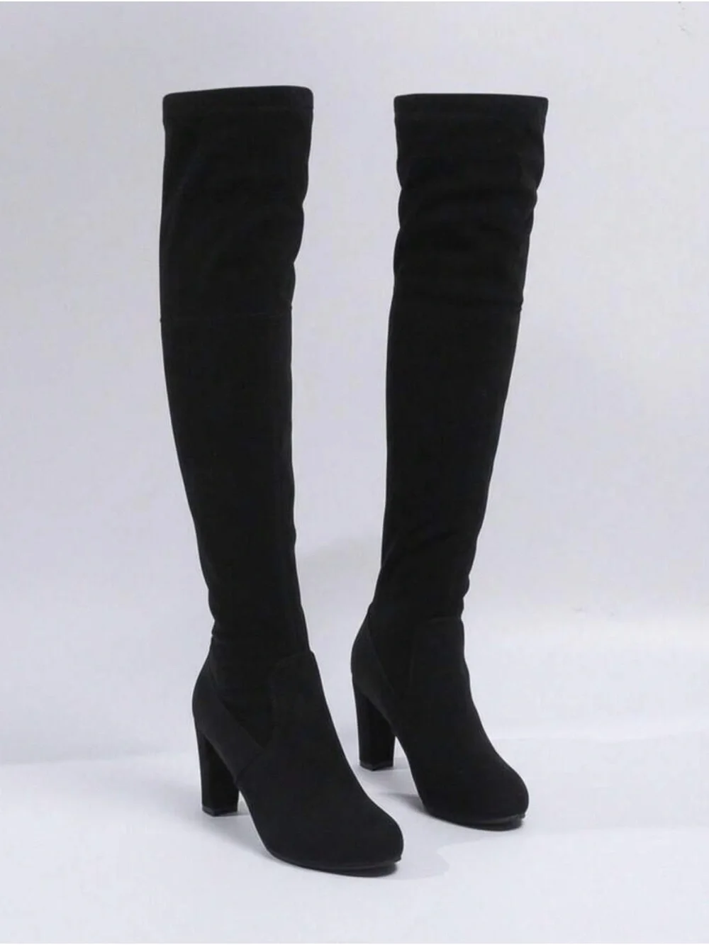 Over-the-Knee Black Suede Block Heel Boots